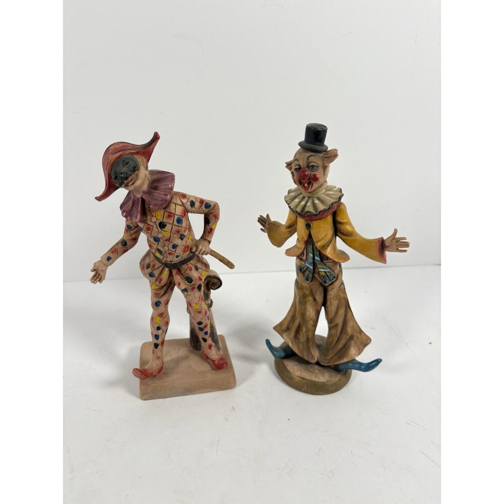 Vintage Italian Hand Painted Clown Figurines Set Italy Harlequin MIME